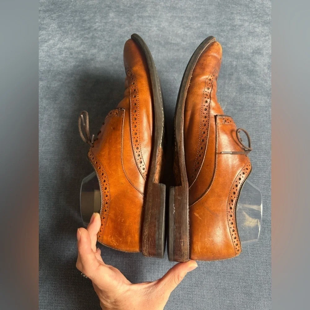 Men’s Brown Leather Wingtip Lace Up Oxford Dress Shoes SZ 10.5 SoleTech Soles